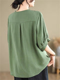 Women's Solid Color Embroidery V Neck Comfy Short Sleeve Shirt