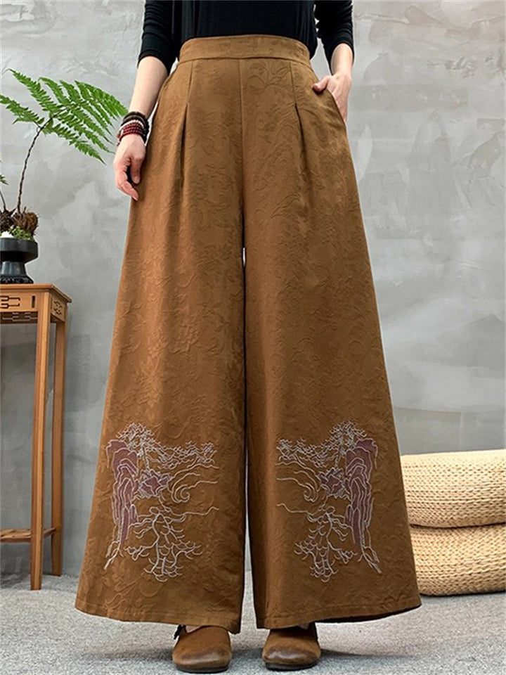 Women's Elegant Vintage Simple Jacquard High Rise Wide Leg Pants
