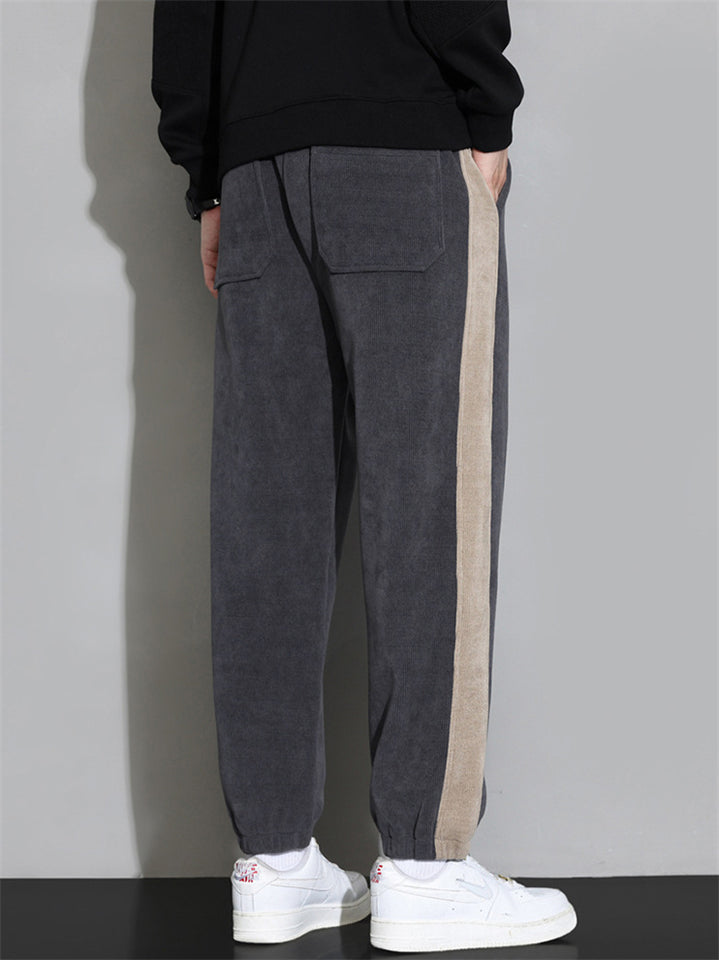 ‌Men's Corduroy Loose Fit Casual Jogger Sweatpants with Side Stripes