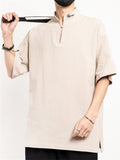 Men's Retro Cloud Embroideried Stand Collar Linen Shirt