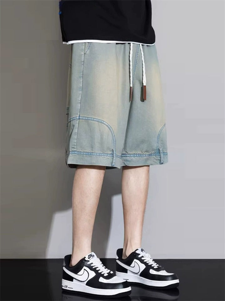 Mens Baggy Denim Shorts Vintage Washed Streetwear Jorts