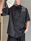 Chinese Style Summer Jacquard Stand Collar Shirt for Men
