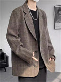 Men's Retro Loose Long Sleeve Single Breasted Plaid Suit Jacket
