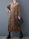 Women's Retro Brown Contrast Color Letter Print Long Coat