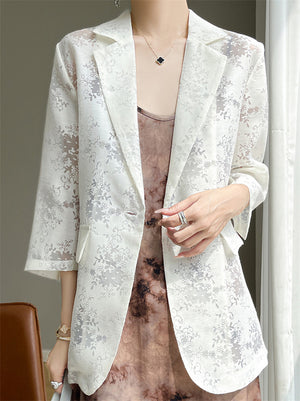 Women's Satin Single Breasted 3/4 Sleeve Suit Jacket