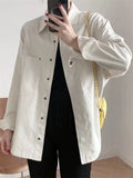 Women's Autumn Solid Color Loose Lapel Long Sleeve Cardigan Denim Shirts
