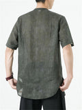 Men's Summer Casual Solid Color Ramie Frog Button Shirts