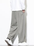 Men's Casual Simple Waffle Solid Color Drawstring Wide Leg Cropped Pants