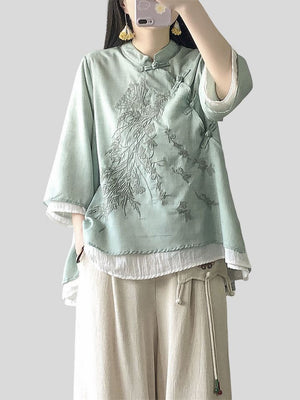 Diagonal Button Women's Spring Summer Improved Hanfu Shirt