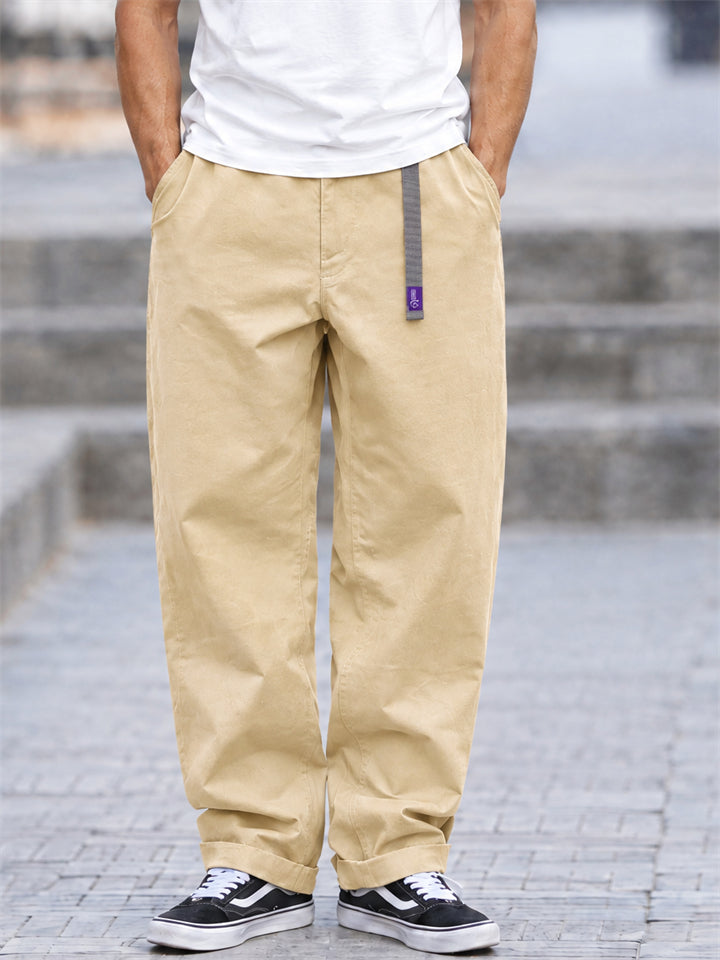 Men Japanese Style Baggy Pants Loose Fit Straight Leg Trousers