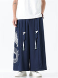 Men's Chinese Style Loong Print Wide Leg Hanfu Pants