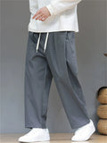 Men's Autumn Simple Plain Color Pleated Drawstring Straight Leg Pants