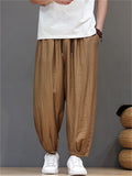 Men Oriental Style Crinkled Ice Silk Baggy Harem Joggers Pants
