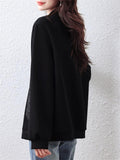 Women's Black V-neck Single Breasted Pockets Long Sleeve Jacket