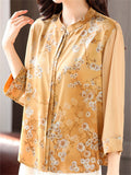 Women's Summer Mulberry Silk 3/4 Sleeve Floral Print Shirts