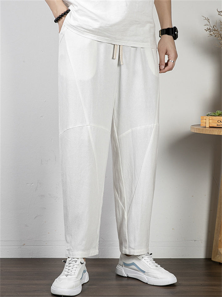 Men's Plus Size Summer Retro Solid Color Drawstring Pants