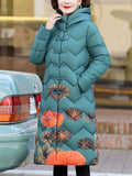 Warm Mid-length Hooded Printing Quilted Coats for Women