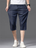 Mens Dark Indigo Below Knee Three Quarter Short Jeans