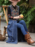 Women's V-neck Sleeveless Floral Embroidery Denim Split Tank Dress