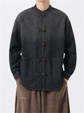 Chinese Style Retro Loose Frog Button Denim Jacket for Men
