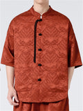 Retro Chinese Style Loose Stand Collar Satin Shirts for Men