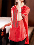 Retro Korean Style Embroidery Patchwork Hooded Shirts for Women