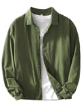 Retro Men's Cotton Solid Color Casual Pockets Long Sleeve Shirts