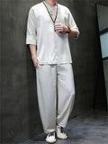 Men's Summer Casual Solid Color Half Sleeve Tang Suit Outfits
