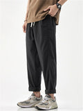 Men Japanese Style Drawstring Relaxed Fit Straight Leg Trousers