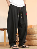 Men's Summer Solid Color Cool Hanzi Embroidery Wide Leg Pants
