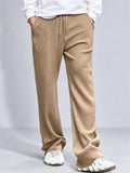 Men Jacquard Striped Pants Drawstring Elastic Waist Loose Fit Trousers