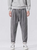 Men Japanese Style Drawstring Loose Fit Corduroy Pants