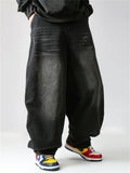Men Wide Leg Washed Denim Pants Streetwear Hip Hop Baggy Jeans