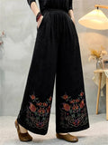 Women's Ethnic Style Jacquard Flowers Embroidered High Rise Wide Leg Pants