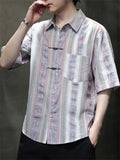 Men's Causal Summer Stripe Lapel Short Sleeve Shirts