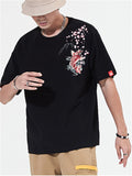 Chinese Style Carp Embroidery Men's Cotton Short Sleeve T-Shirts