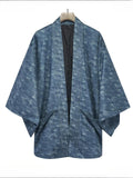 Retro Blue Zen Style Print Faux Suede 3/4 Sleeve Cardigan for Men