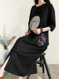 Women's Retro Ethnic Style Flower Embroidery Half Sleeve Long Dress