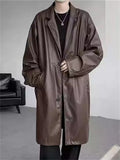 Retro Solid Color Suit Collar Mid Long Trench Jacket for Men