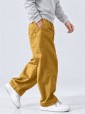 Men Japanese Style Wide Leg Drawstring Elastic Waist Loose Cargo Pants
