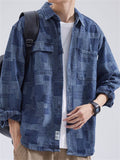 Men's Casual Plaid Lapel Long Sleeve Denim Shirts