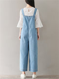 Female Solid Color Wide Leg Demin Overall Cropped Jumpsuits