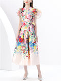 Women's Trendy Flowers Print V Neck Midi Dress