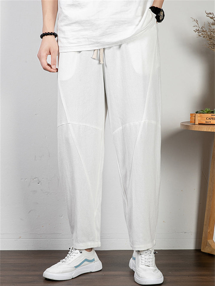 Men's Plus Size Summer Retro Solid Color Drawstring Pants