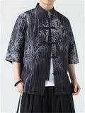 Chinese Style Bamboo Print Short Sleeve Shirts for Men