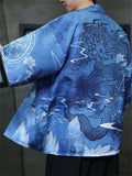 Chinese Vintage Zen Clothing Chinoiserie Print Cardigan Shirt for Men