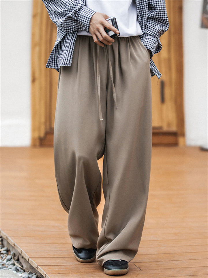 Men Japanese Style Drawstring Pleated Drape Loose Fit Pants