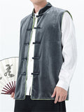 Men's Autumn Velvet Contrast Trim Sleeveless Frog Button Vest Jackets