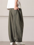 Mens Summer Linen Cotton Loose Fit Baggy Drawstring Pants