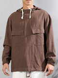 Men's Cool Linen Hooded Shirt with Pockets